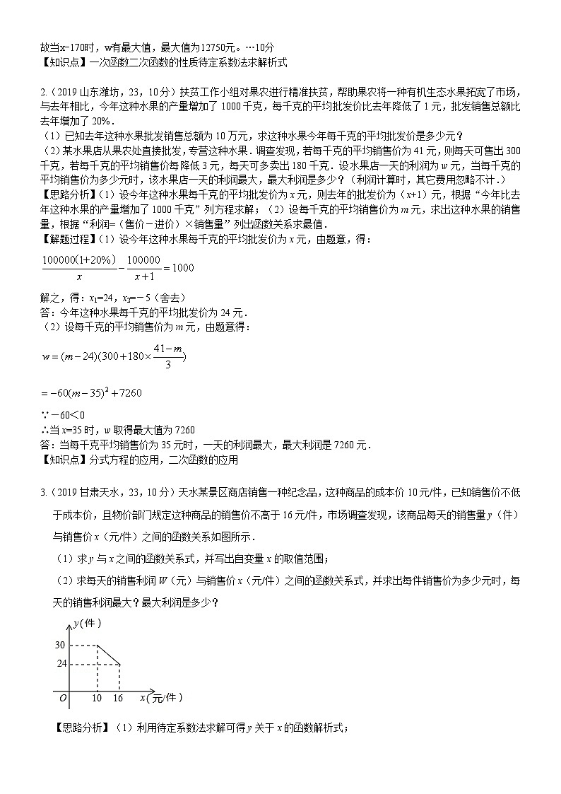 2023年中考数学 章节专项练习21  二次函数在实际生活中应用第2页