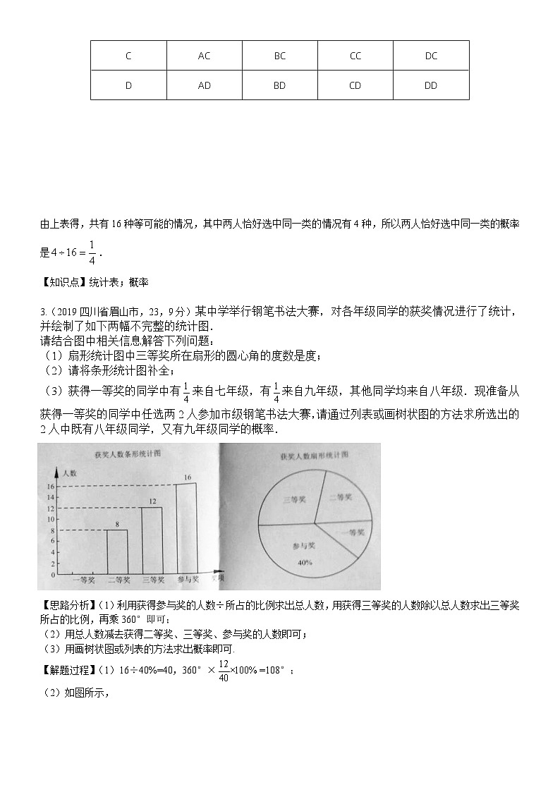 2023年中考数学 章节专项练习44  统计与概率的综合题第3页