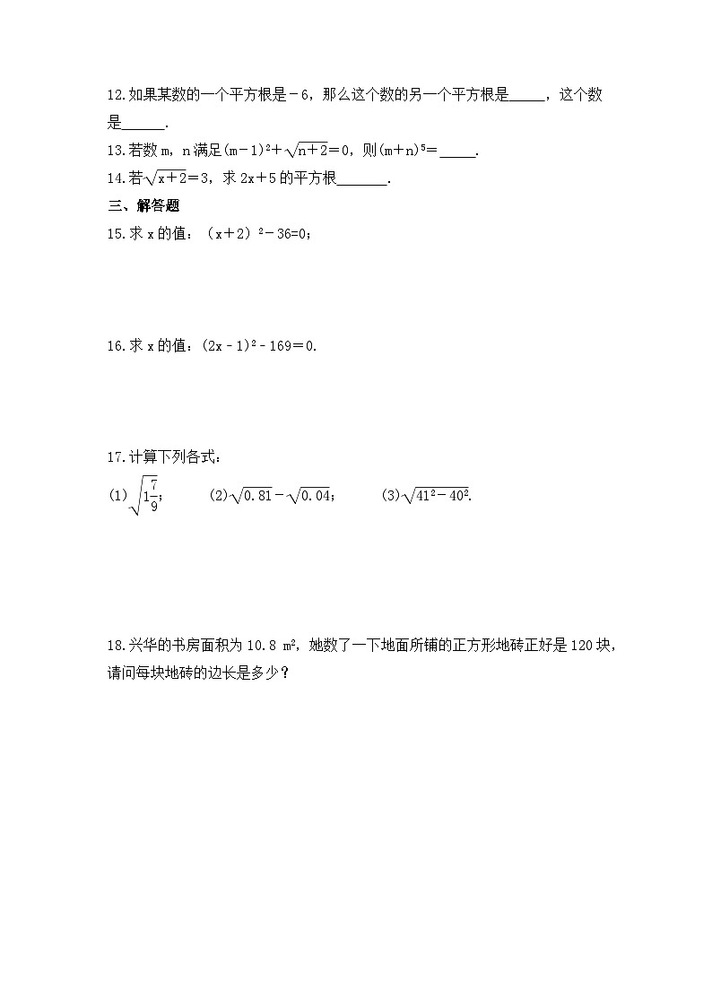 2023年华师大版数学八年级上册《11.1.1 平方根》课时练习（含答案）02