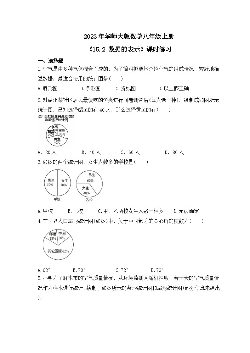 2023年华师大版数学八年级上册《15.2 数据的表示》课时练习（含答案）01