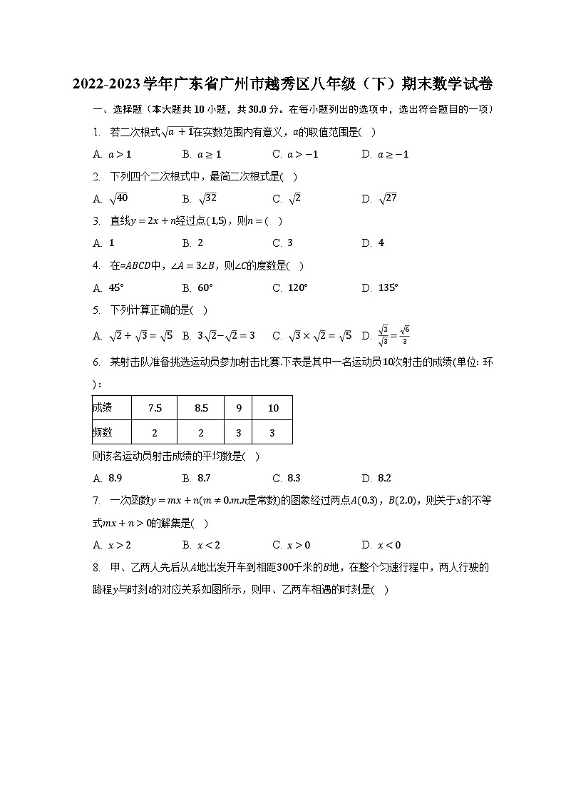 2022-2023学年广东省广州市越秀区八年级（下）期末数学试卷（含解析）第1页
