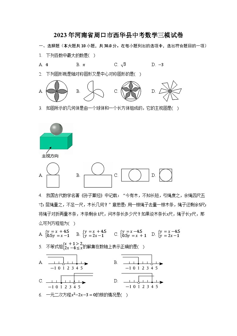 2023年河南省周口市西华县中考数学三模试卷（含解析）第1页