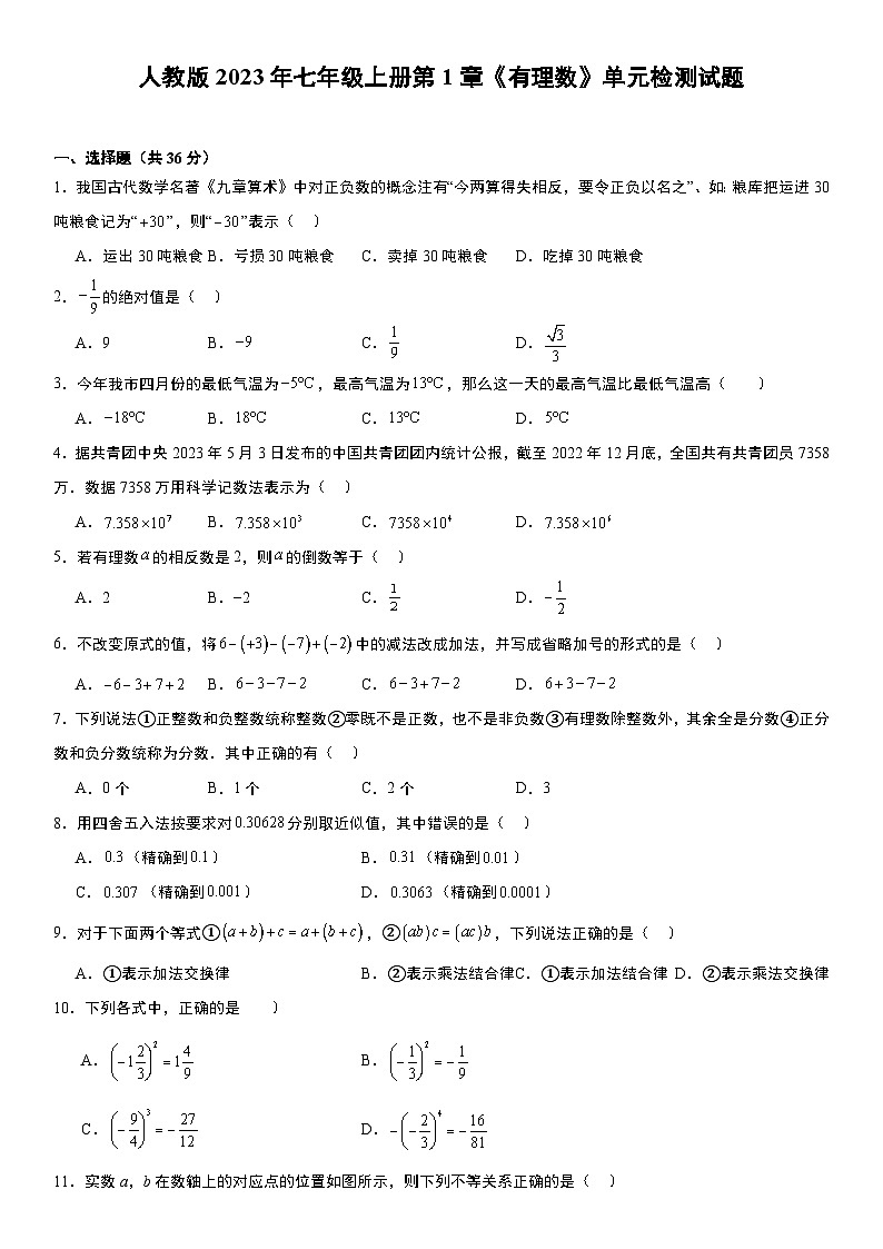 第1章《有理数》人教版七年级数学上册单元检测试题(含解析)第1页