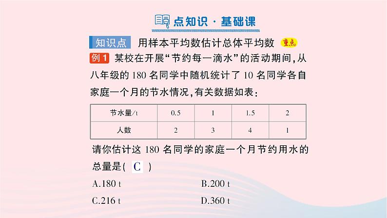 2023八年级数学下册第20章数据的初步分析20.2数据的集中趋势与离散程度20.2.1数据的集中趋势第4课时用样本平均数估计总体平均数作业课件新版沪科版02