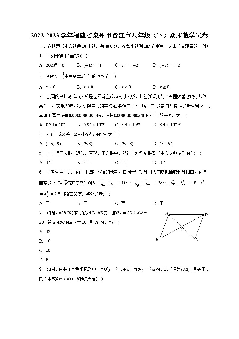 2022-2023学年福建省泉州市晋江市八年级（下）期末数学试卷（含解析）01