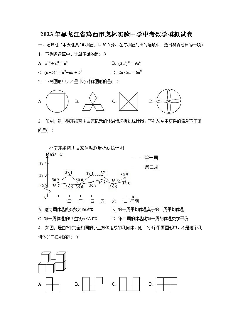 2023年黑龙江省鸡西市虎林实验中学中考数学模拟试卷（含解析）第1页
