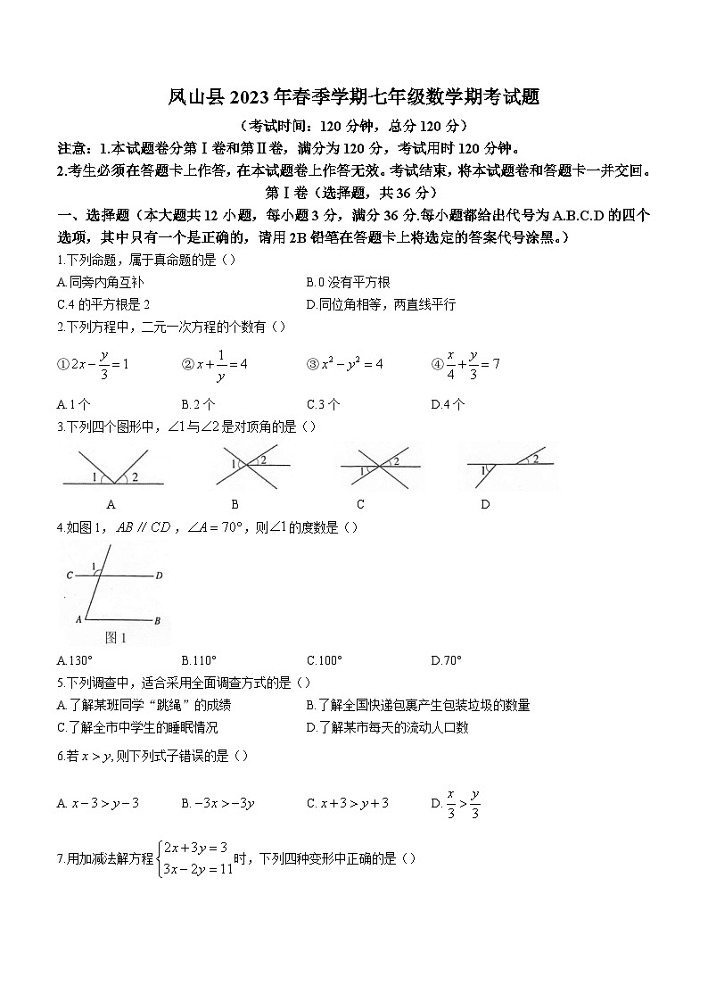 广西壮族自治区河池市凤山县2022-2023学年七年级下学期期末数学试题（含解析）01