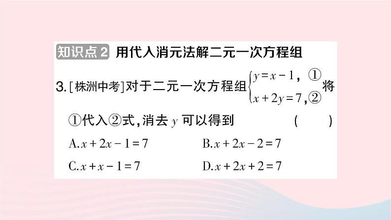 2023七年级数学下册第1章二元一次方程组--1.2二元一次方程组的解法1.2.1代入消元法作业课件新版湘教版第4页