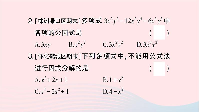 2023七年级数学下册期末基础专题6多项式的因式分解作业课件新版湘教版第3页