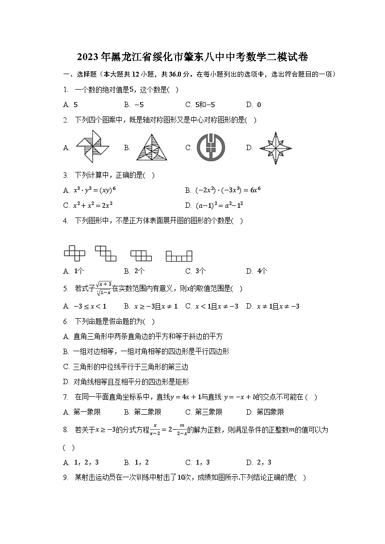 2023年黑龙江省绥化市肇东八中中考数学二模试卷（含解析）01