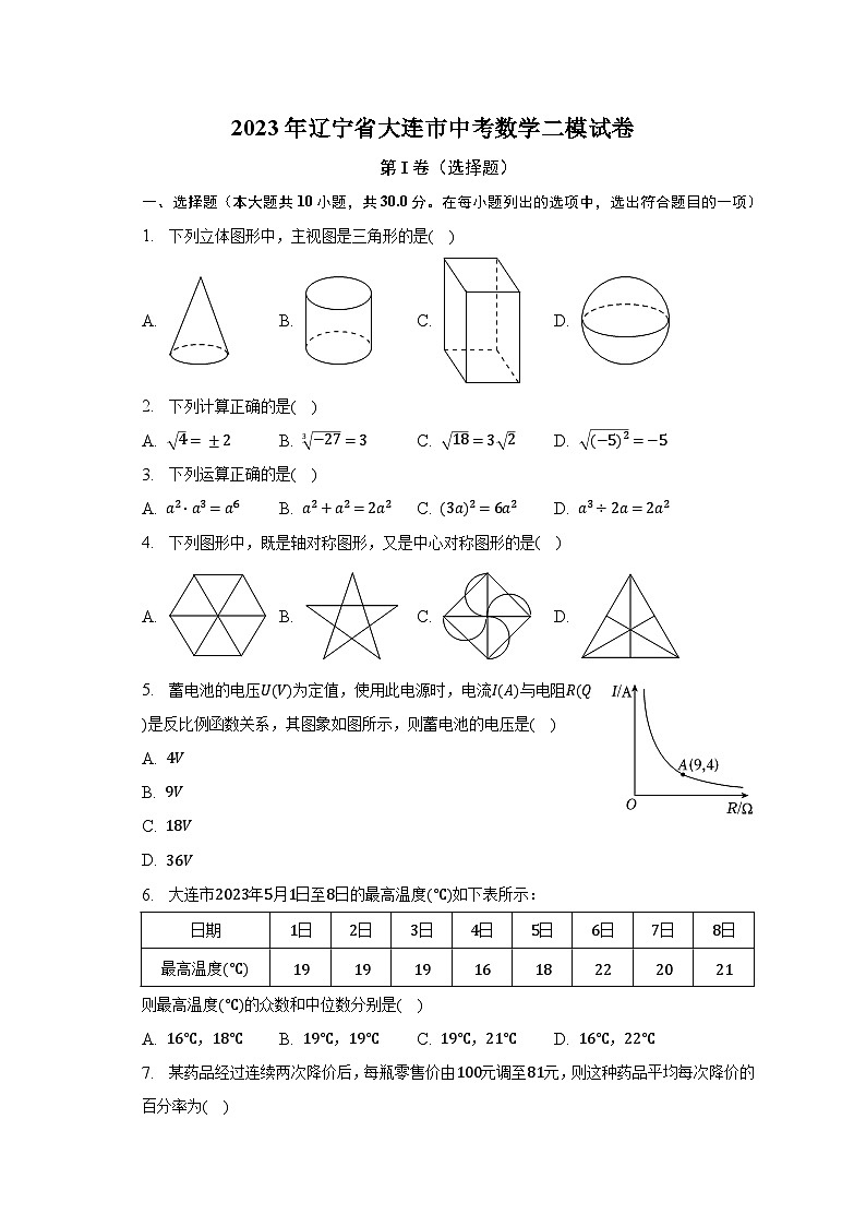 2023年辽宁省大连市中考数学二模试卷（含解析）01