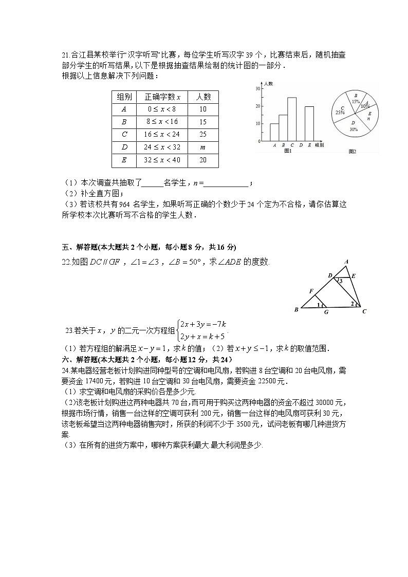 四川省泸州市合江县2022-2023学年七年级下学期期末模拟数学试卷(含解析)第3页