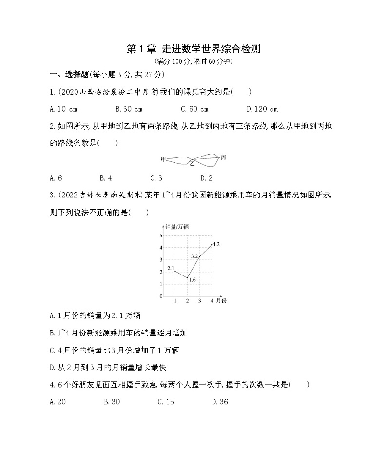 第1章 走进数学世界 华东师大版七年级数学上册综合检测(含解析)01