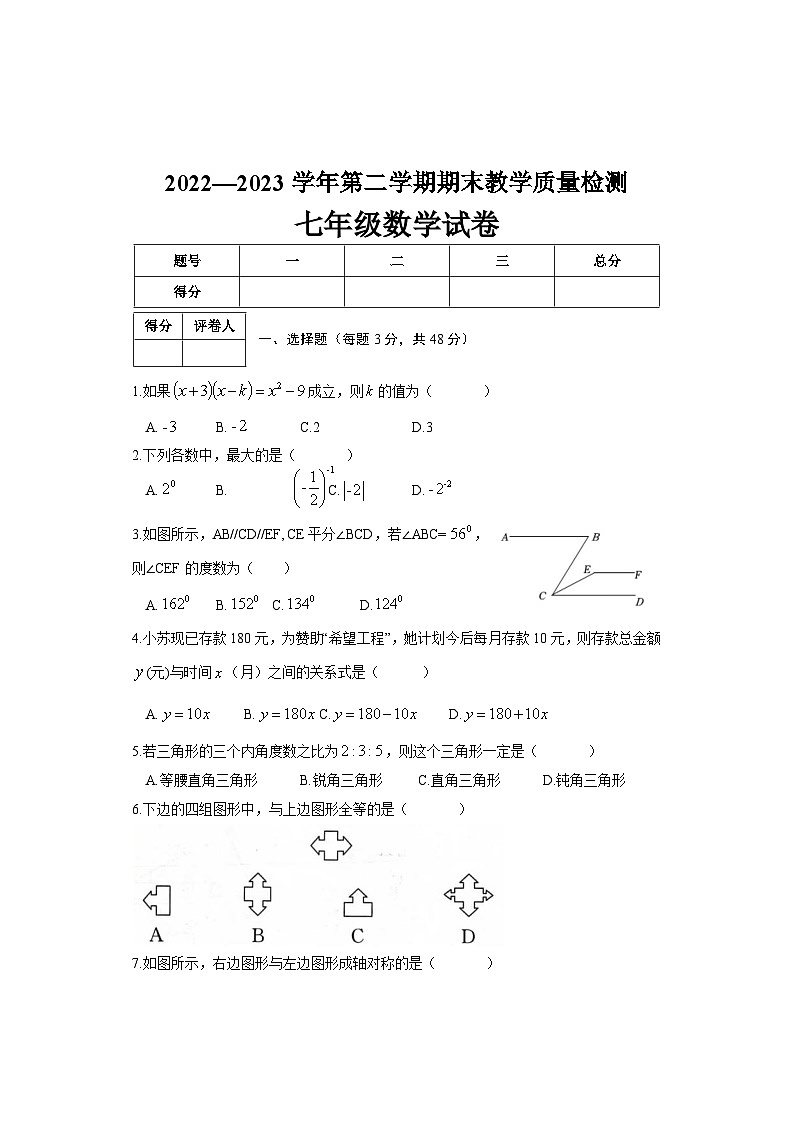 河北省邯郸市临漳县2022-2023学年七年级下学期期末考试数学试题01