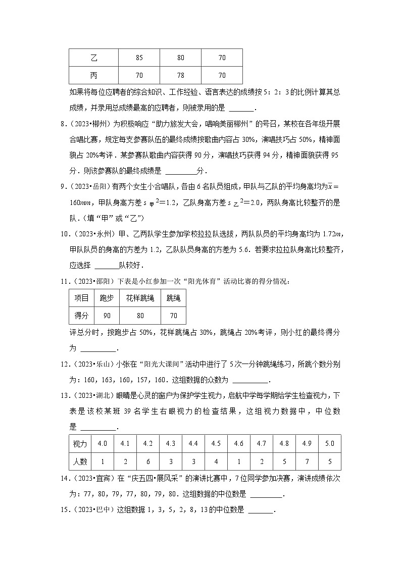 中考数学二轮精品专题复习 数据的分析(填空题)第2页