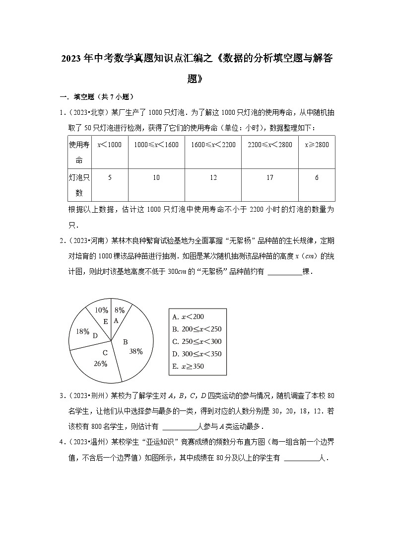 中考数学二轮精品专题复习 数据的收集与整理（填空题与解答题）第1页