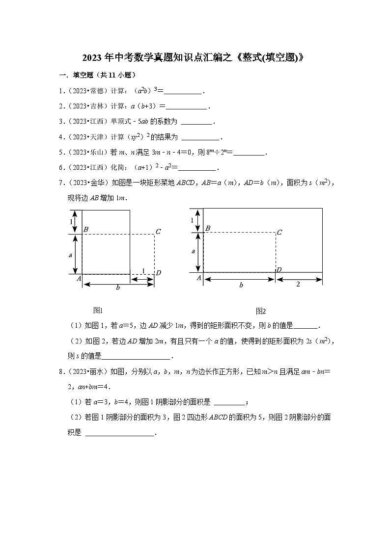 中考数学二轮精品专题复习 整式(填空题)第1页
