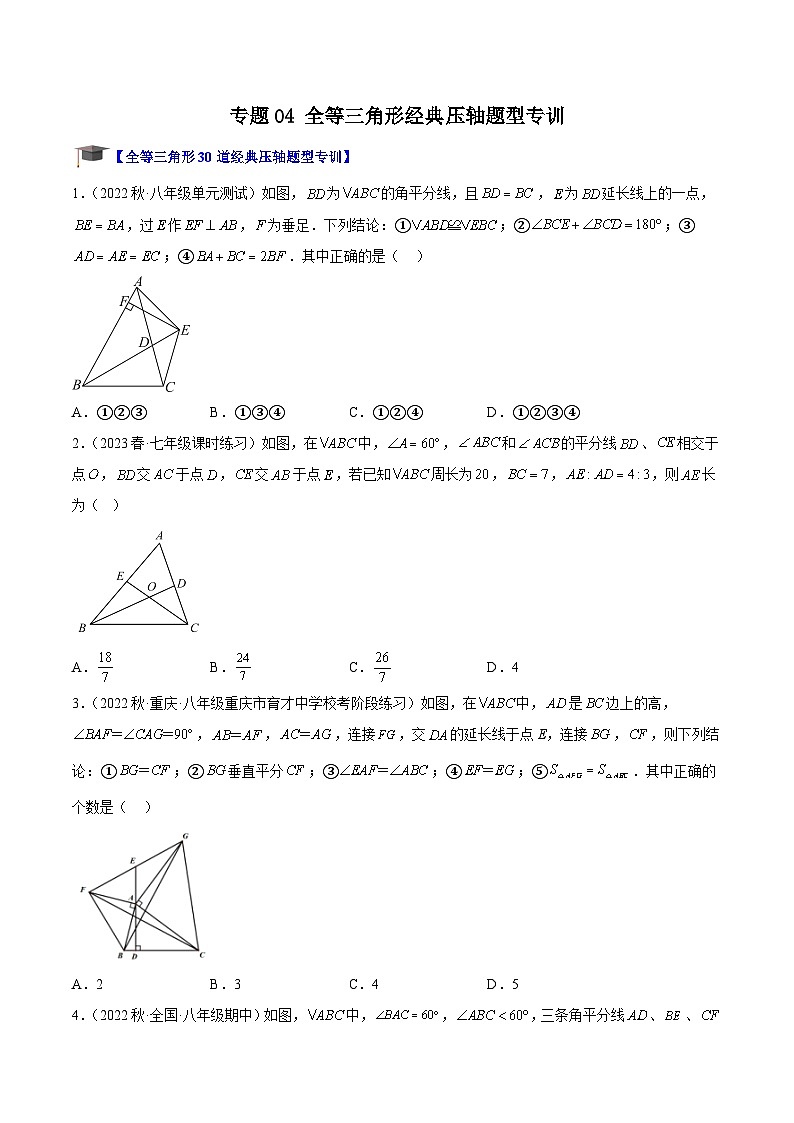 专题04 全等三角形经典压轴题型专训-2023-2024八年级数学上册重难点专题提升精讲精练（苏科版）01