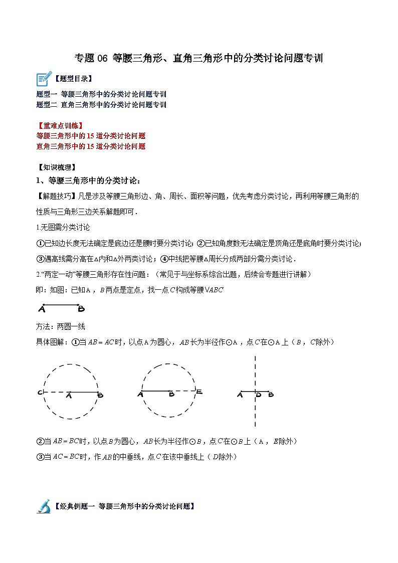 专题06 等腰三角形、直角三角形中的分类讨论问题专训-2023-2024八年级数学上册重难点专题提升精讲精练（苏科版）01