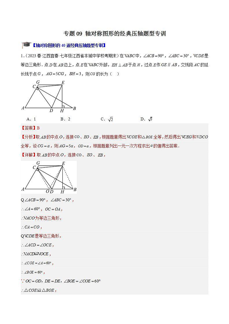 专题09 轴对称图形的经典压轴题型专训-2023-2024八年级数学上册重难点专题提升精讲精练（苏科版）01