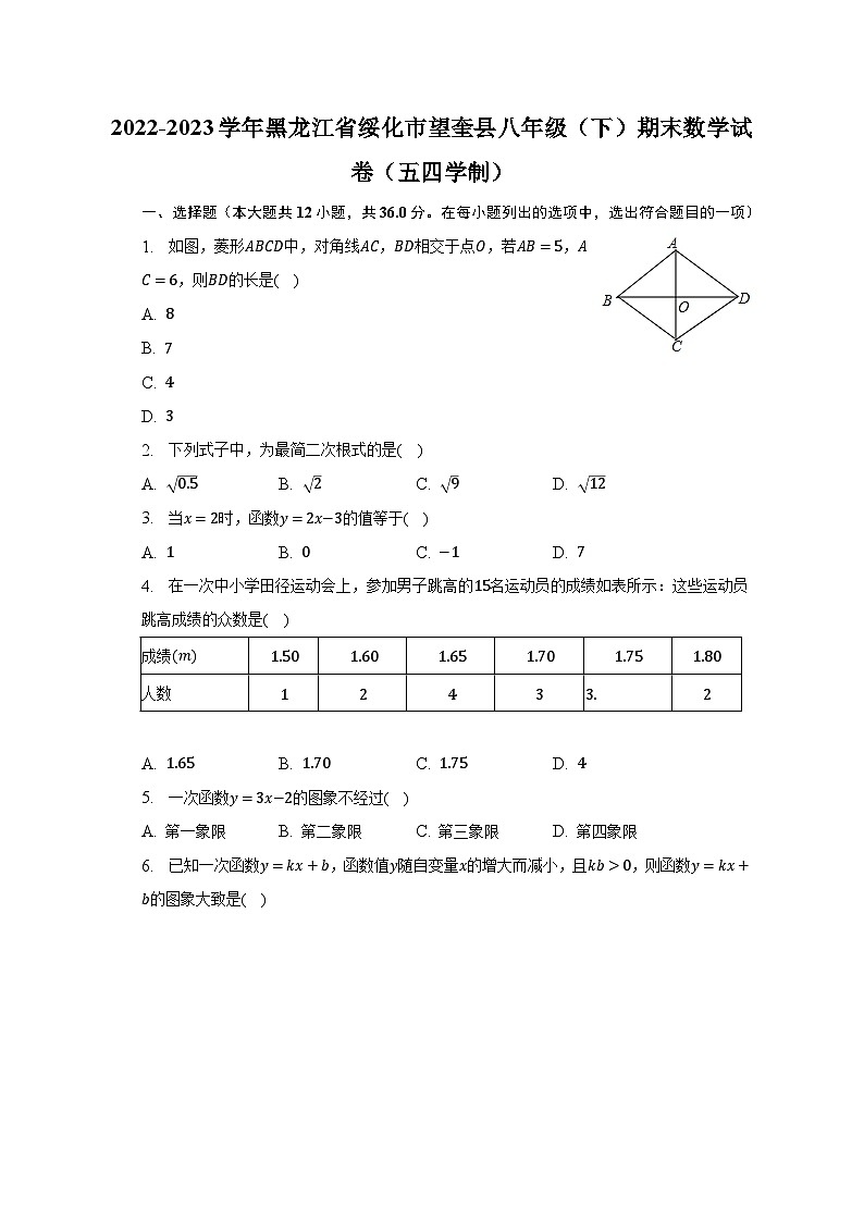 2022-2023学年黑龙江省绥化市望奎县八年级（下）期末数学试卷（五四学制）（含解析）第1页
