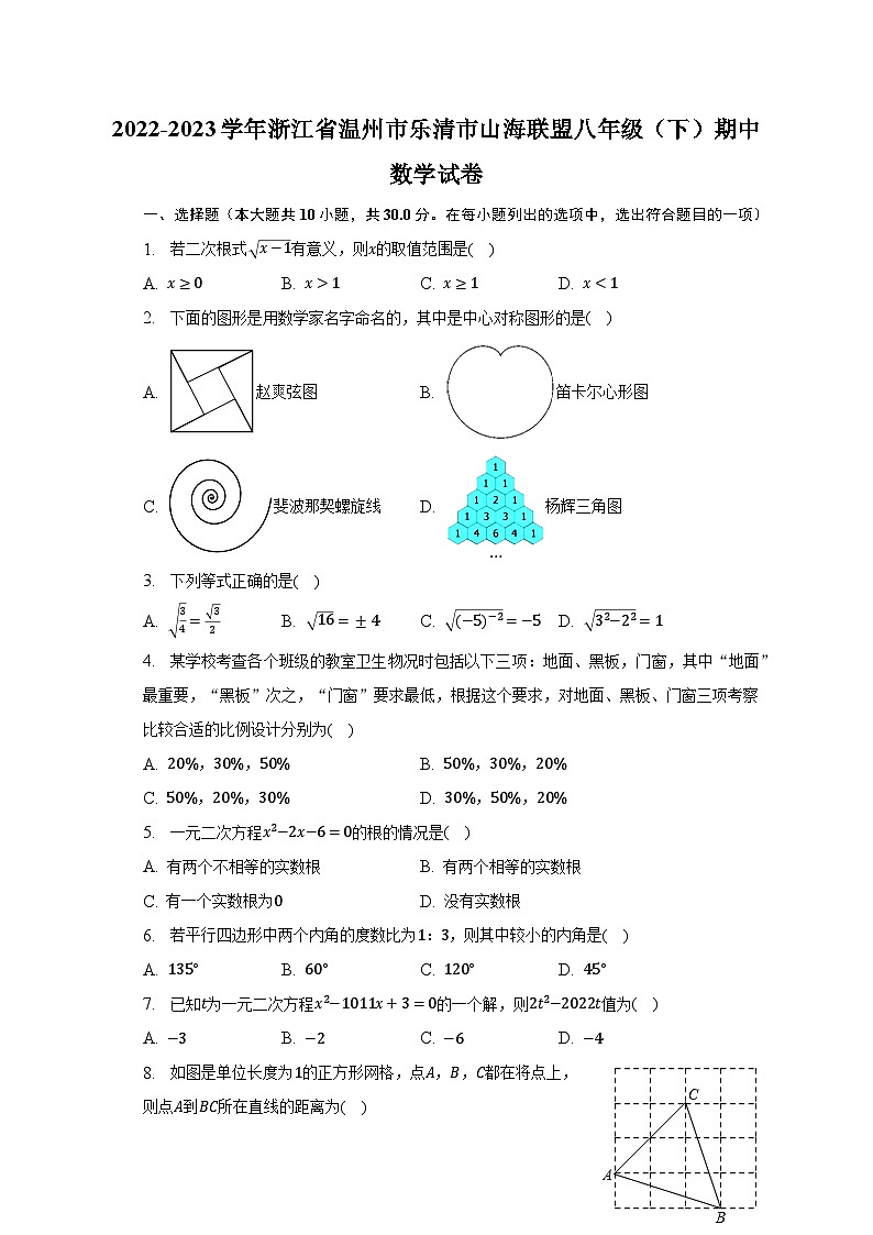 2022-2023学年浙江省温州市乐清市山海联盟八年级（下）期中数学试卷（含解析）01