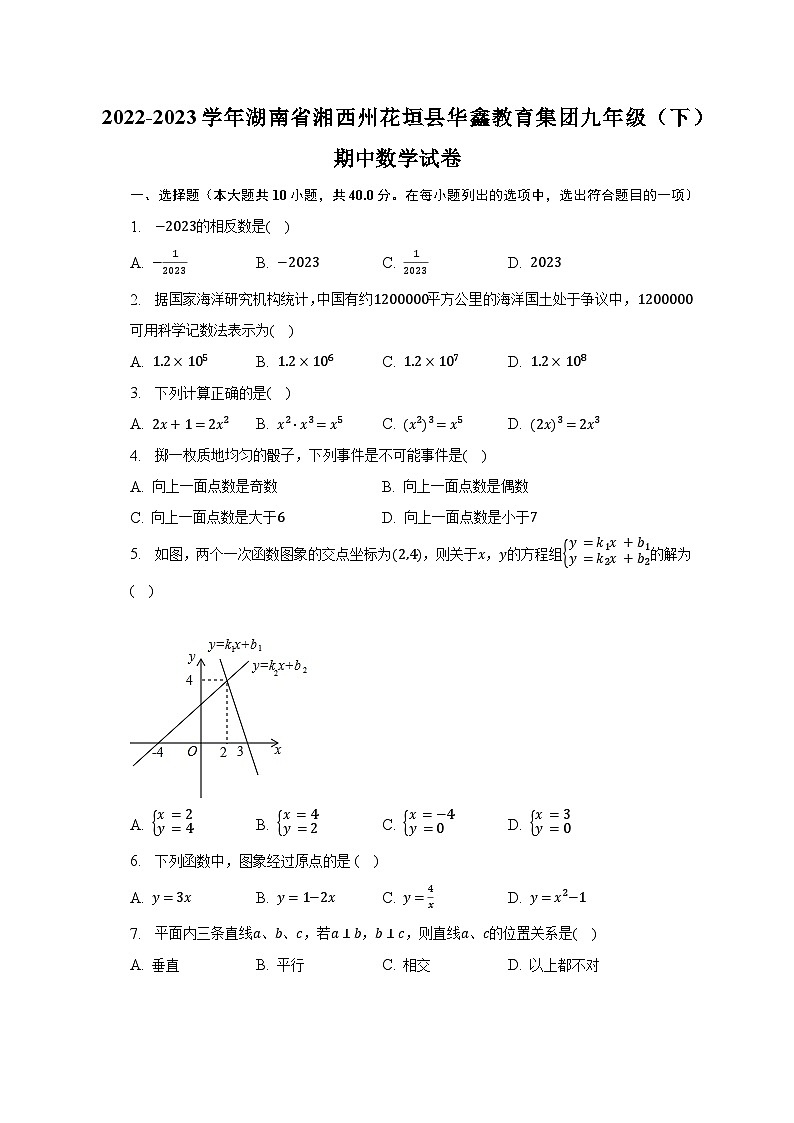 2022-2023学年湖南省湘西州花垣县华鑫教育集团九年级（下）期中数学试卷（含解析）01