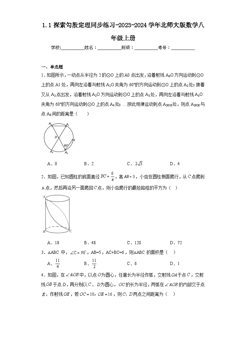 1.1探索勾股定理同步练习-2023-2024学年北师大版数学八年级上册第1页