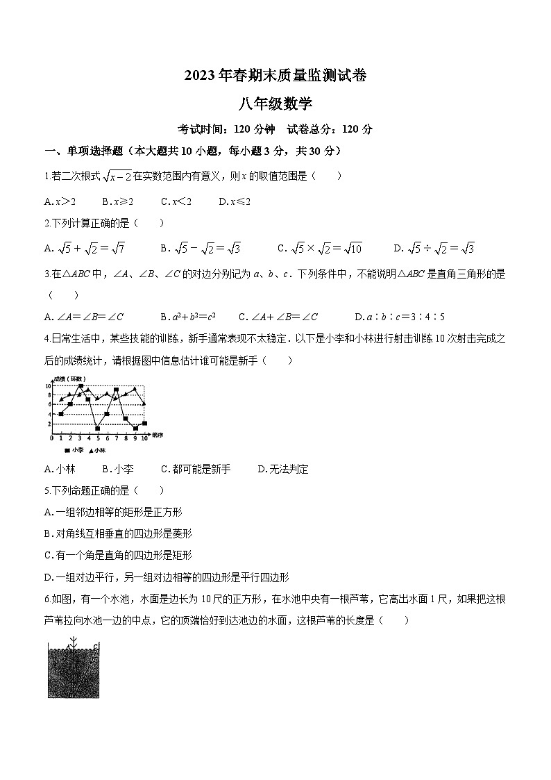 湖北省鄂州市2022-2023学年八年级下学期期末数学试题（含答案）01