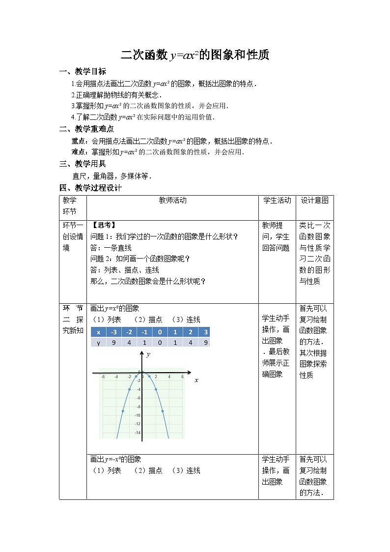 22.1.2《二次函数y=ax2图象和性质》教案--人教版数学九上第1页