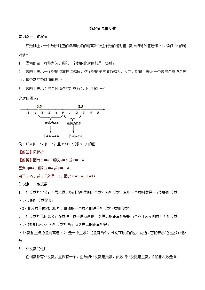 2.4 绝对值与相反数-2023-2024学年七年级数学上册同步精品讲义（苏科版）01