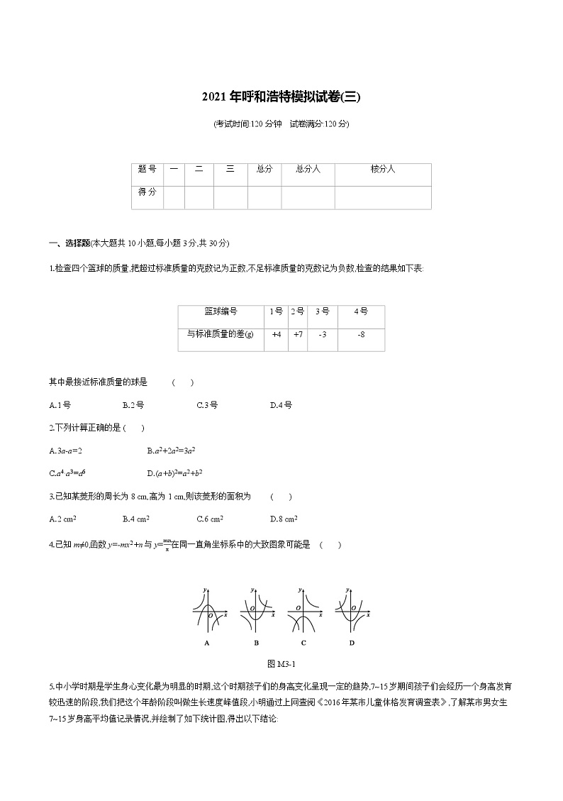中考数学模拟试卷第1页