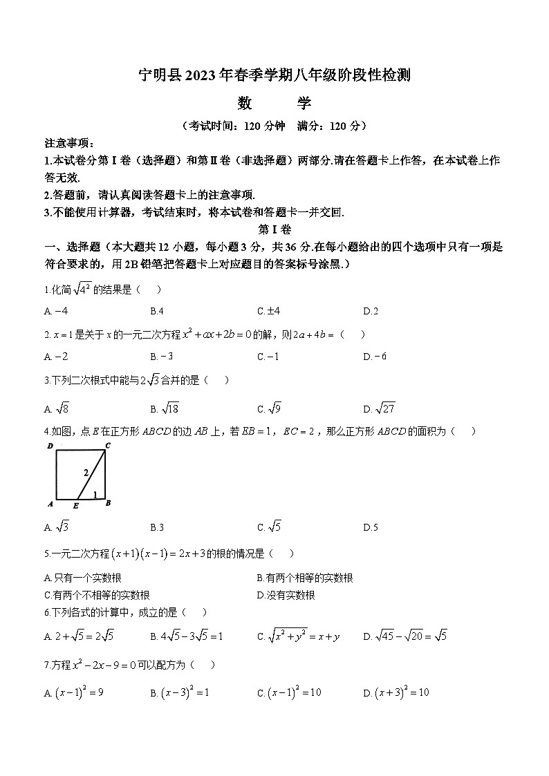 广西壮族自治区崇左市宁明县2022-2023学年八年级下学期期中数学试题（含答案）01