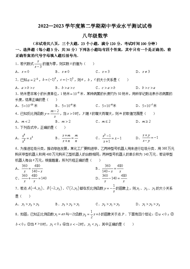 河南省驻马店市遂平县2022-2023学年八年级下学期期中数学试题（含答案）第1页