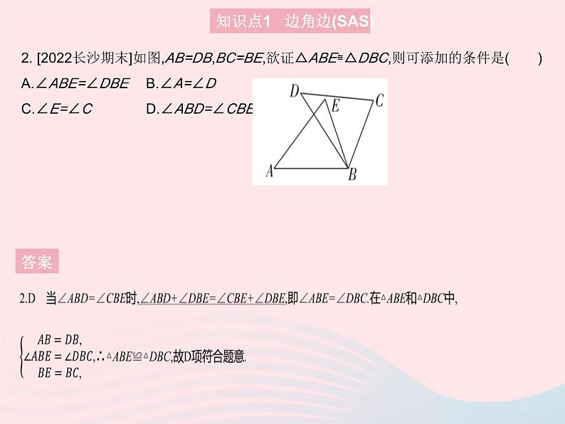 2023八年级数学上册第十二章全等三角形12.2三角形全等的判定课时2三角形全等的判定(SAS)作业课件新版新人教版第4页