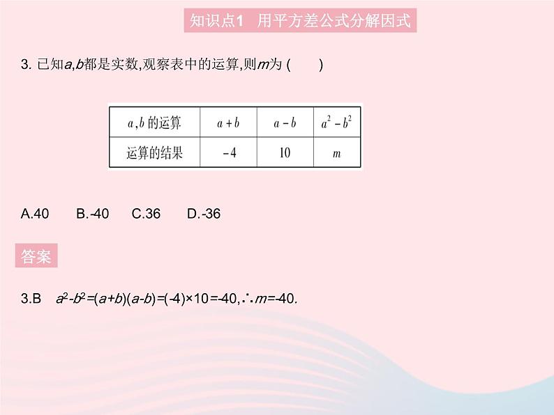 2023八年级数学上册第十四章整式的乘法与因式分解14.3因式分解课时2用平方差公式分解因式作业课件新版新人教版第5页