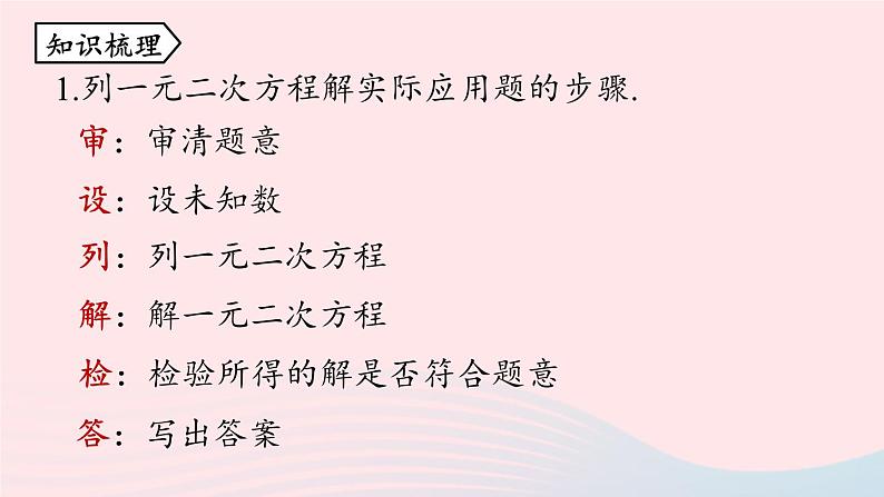 2023九年级数学上册第二十一章一元二次方程21.4一元二次方程小结小结课时2上课课件新版新人教版02