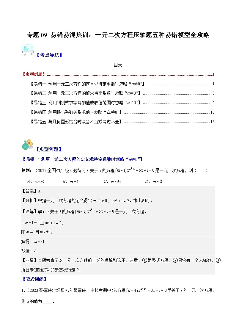 专题09 易错易混集训：一元二次方程压轴题五种易错模型全攻略-【常考压轴题】2023-2024学年九年级数学上册压轴题攻略(湘教版）01