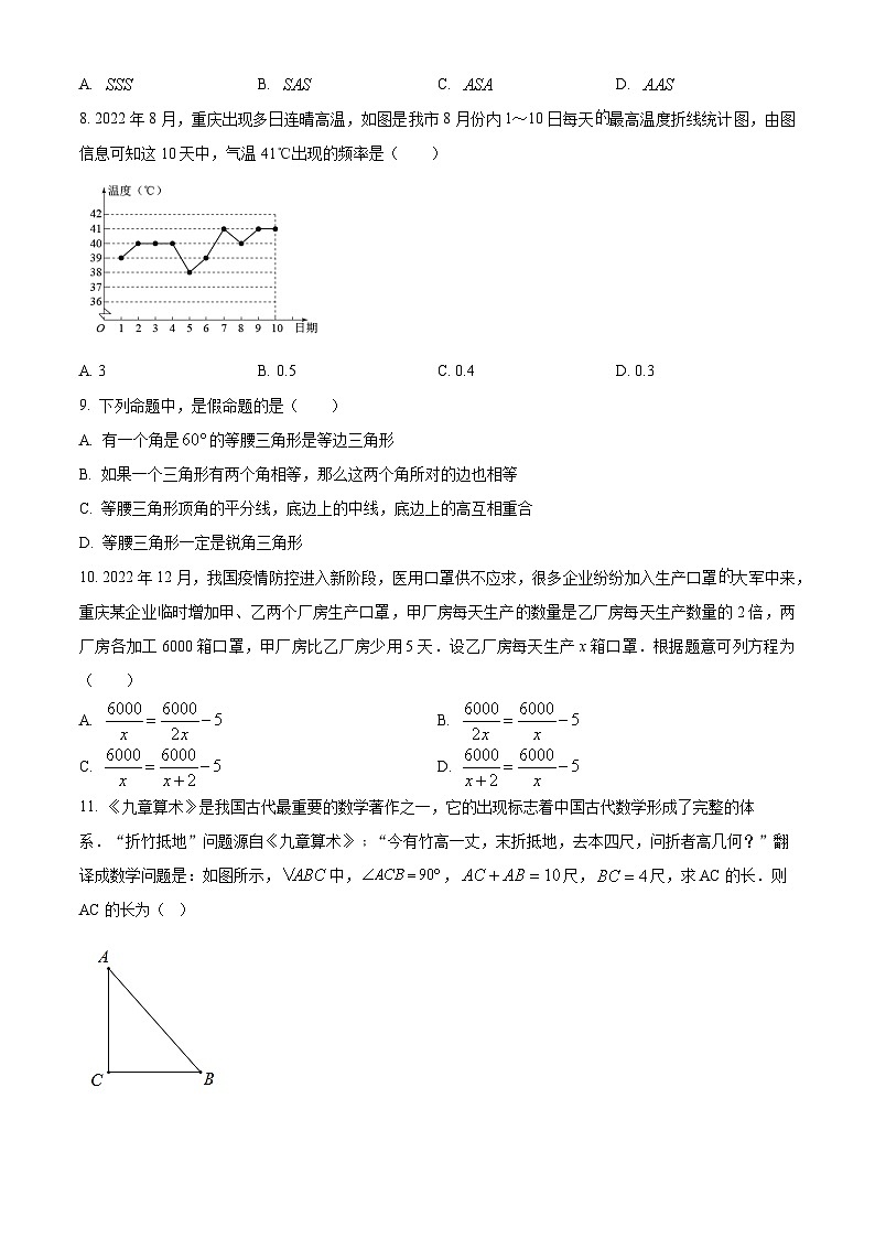 人教版·重庆市沙坪坝区2022-2023学年八年级上学期期末数学试题02