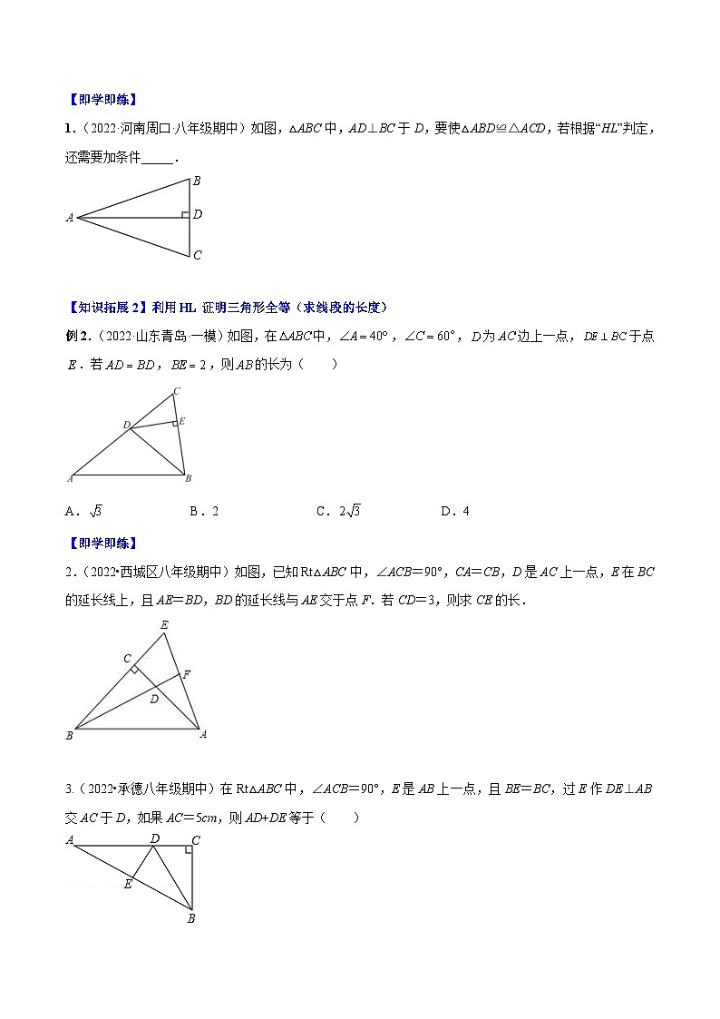人教版八年级数学上册同步精品讲义 12.2.5 三角形全等的判定5（HL）（2份打包，原卷版+教师版）02