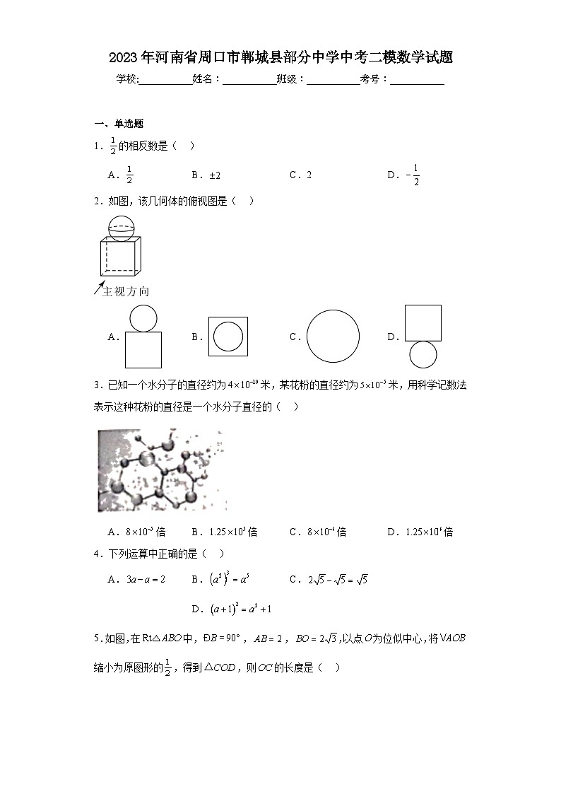 2023年河南省周口市郸城县部分中学中考二模数学试题（含解析）第1页