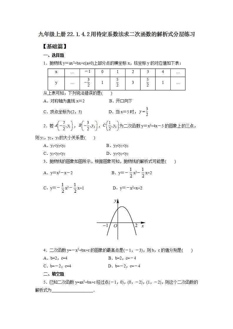 22.1.4.2 用待定系数法求二次函数的解析式  课件+教案+分层练习+预习案01