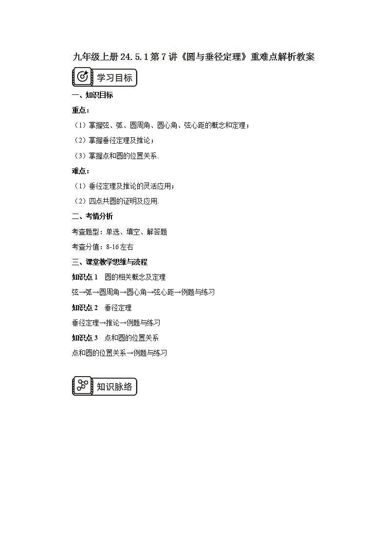 24.5.1第7讲《圆与垂径定理》重难点解析  课件+教案+分层练习+预习检测01