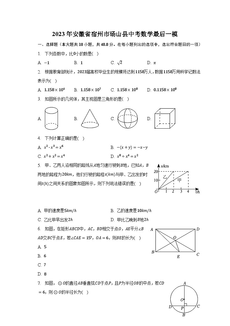 2023年安徽省宿州市砀山县中考数学最后一模（含解析）第1页