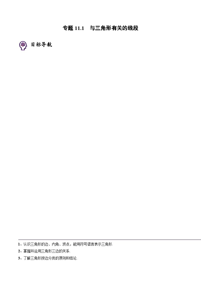 人教版八年级数学上册同步精品试卷 专题11.1 与三角形有关的线段01