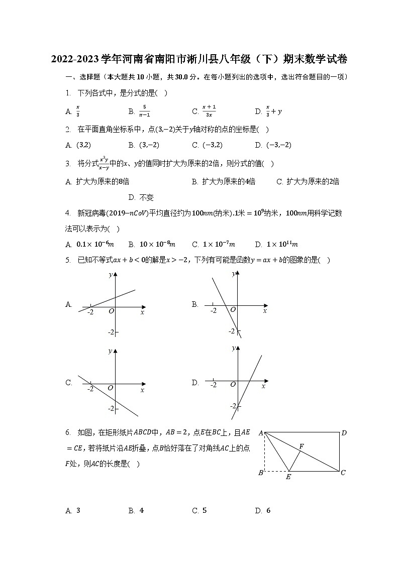 2022-2023学年河南省南阳市淅川县八年级（下）期末数学试卷（含解析）第1页