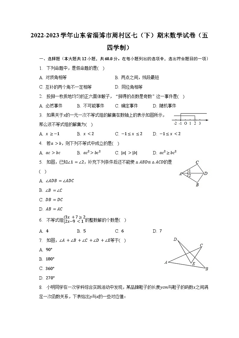 2022-2023学年山东省淄博市周村区七（下）期末数学试卷（五四学制）（含解析）第1页
