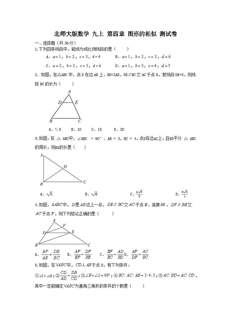 北师大版数学 九上 第四章 相似三角形 单元测试卷 A卷01