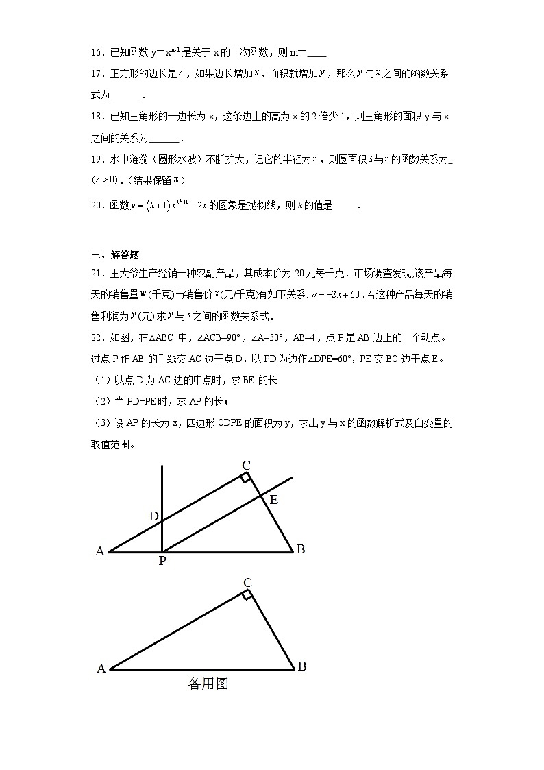26.1二次函数的概念同步练习-沪教版数学九年级第一学期第3页