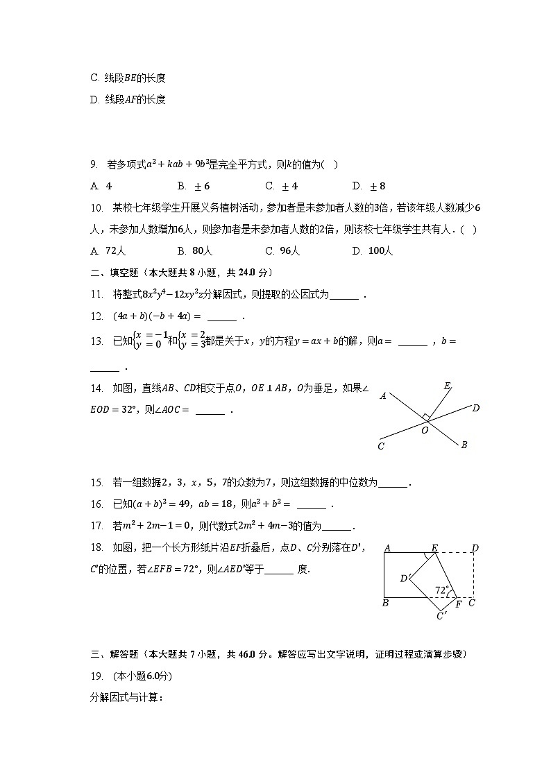 2022-2023学年湖南省娄底市双峰县七年级（下）期末数学试卷（含解析）第2页
